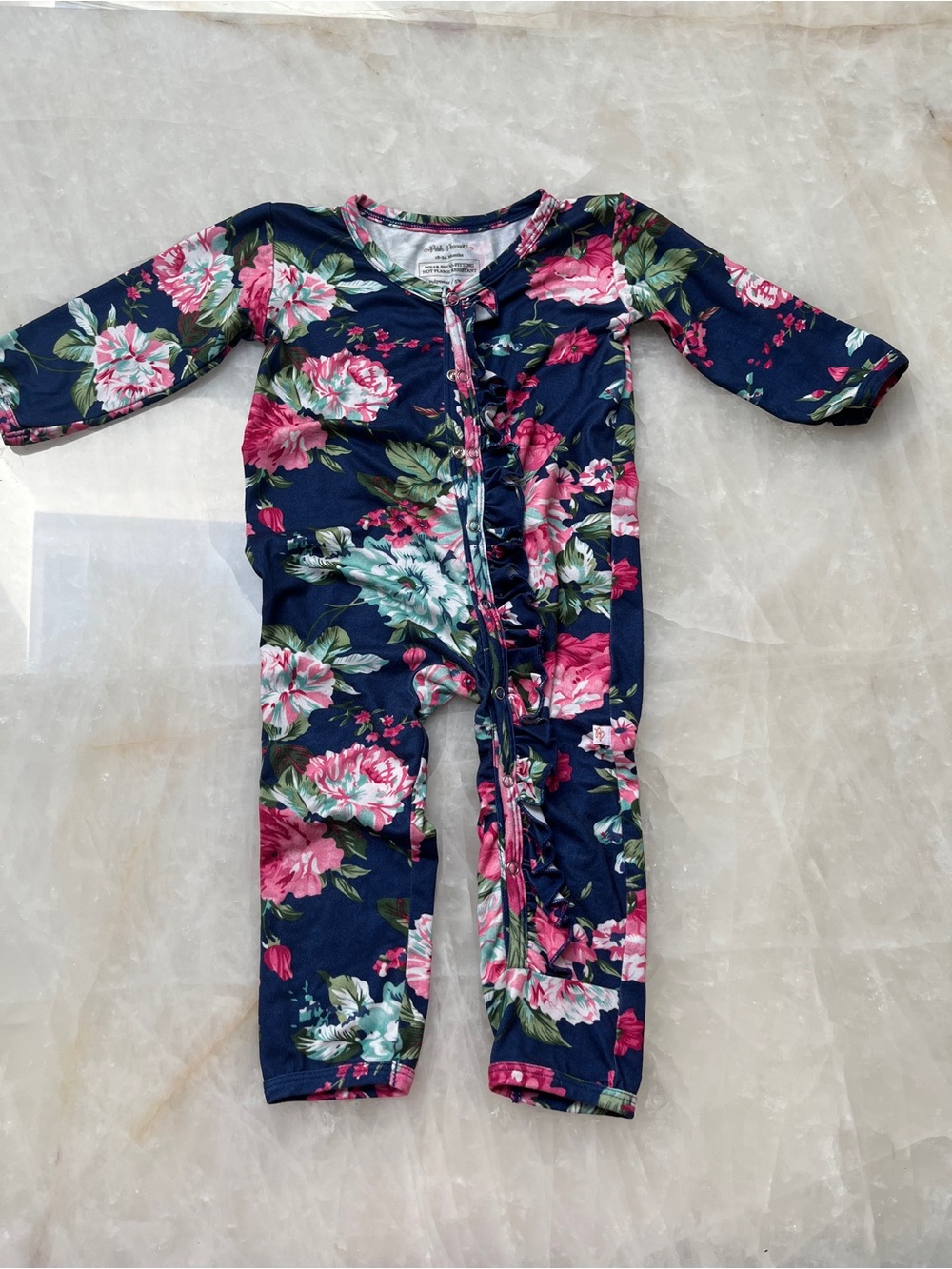 Posh Peanut Navy Floral One-Piece snap pajama